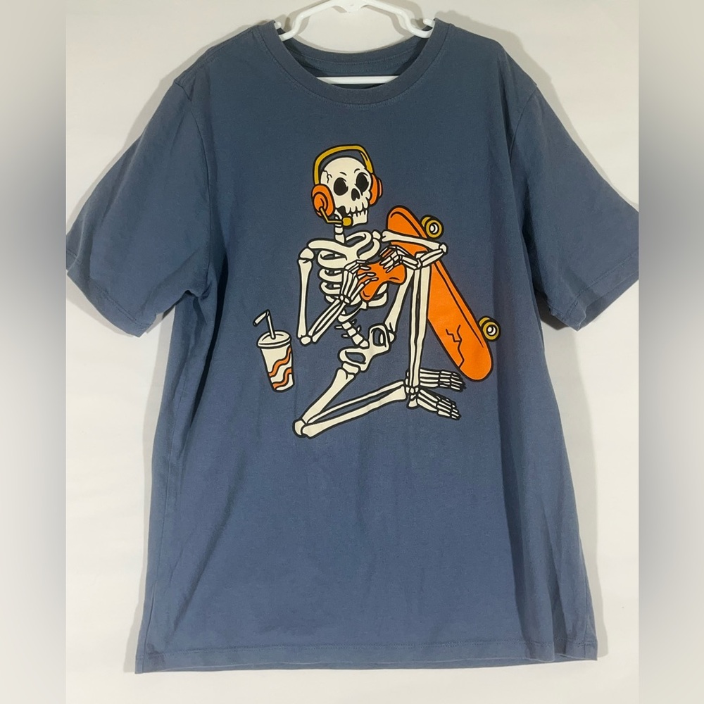 WONDER NATION SKELETON GRAPHIC TEE COTTON BLEND UNISEX YOUTH XL 14-16 BLUE‎